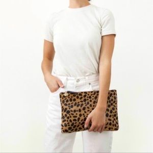 NWOT Clare Vivier leopard clutch
